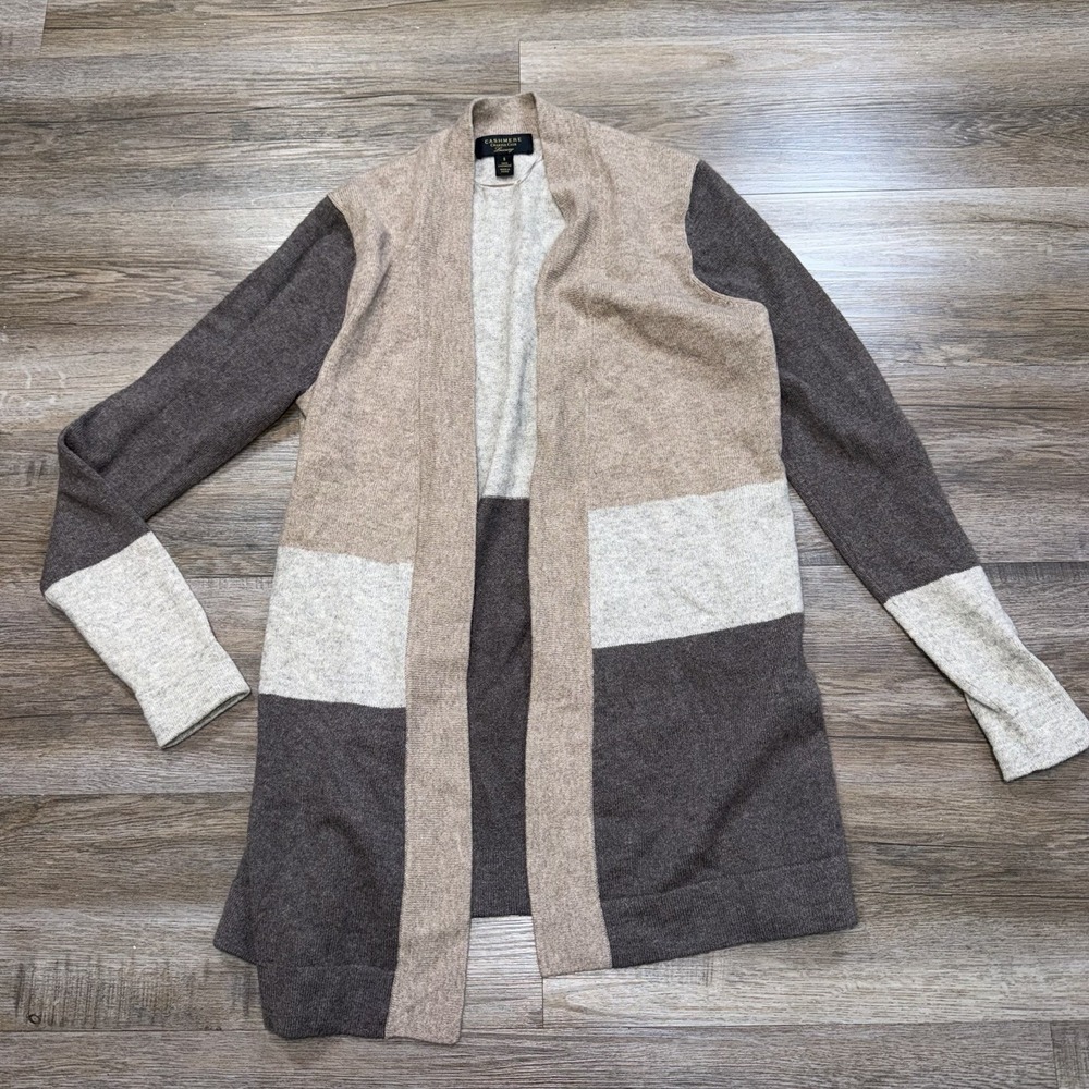 Charter Club Luxury Color Block Cardigan Womens Small 100% Cashmere Open Front